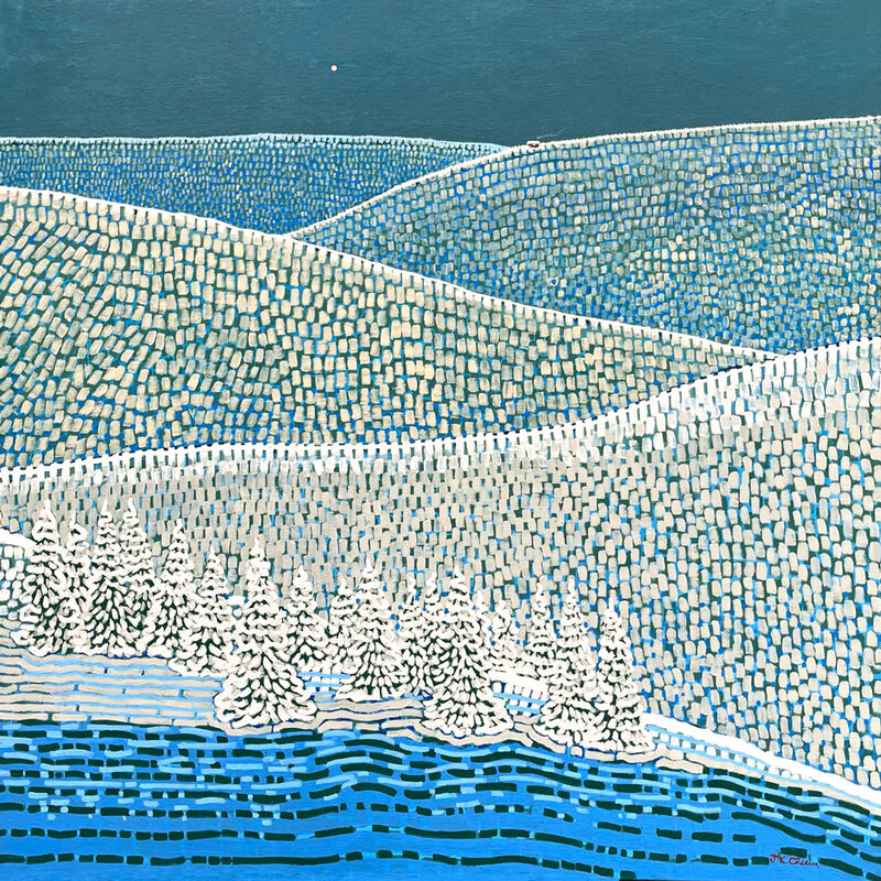 snow covered mountain painting by John Crum