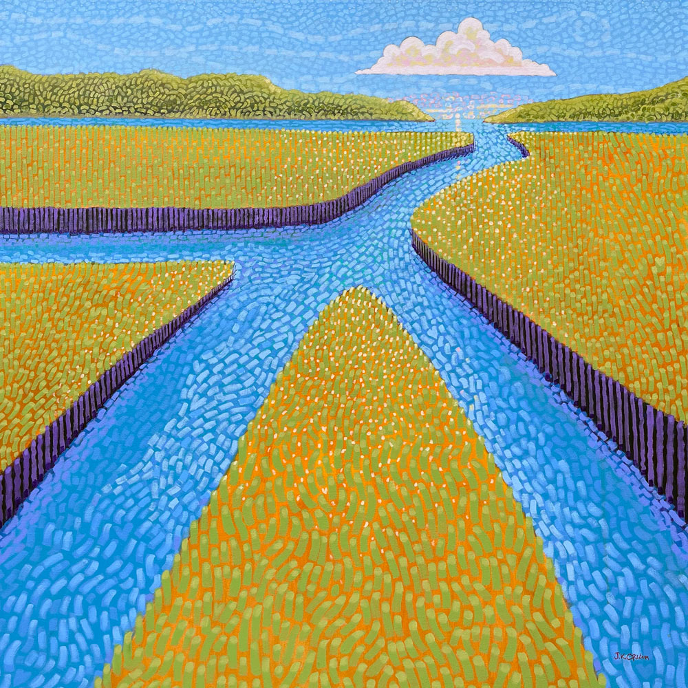 marsh landscape in mosaic painting style